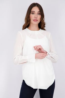 Womens Long Sleeves Overlay Top  White