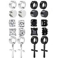 10 pairs non pierced magnetic stud earrings for men women clip on huggie hoop dangle earrings set miniinthebox - thumbnail