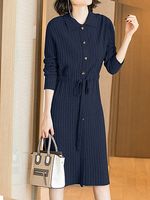 Lace-Up Waist Solid Color Knitted Dress - thumbnail