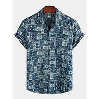 Men's Shirt Tribal Short Sleeve Daily Tops Cotton Basic Boho Navy Blue Lightinthebox - thumbnail