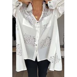 Women's Shirt Blouse Letter Casual Button Pocket Print Black Long Sleeve Fashion Shirt Collar Spring Fall Lightinthebox