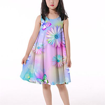 Kids Little Girls' Dress Floral A Line Dress Daily Holiday Vacation Print Purple Above Knee Sleeveless Casual Cute Sweet Dresses Summer Regular Fit 3-10 Years miniinthebox