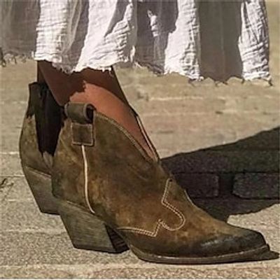 Women's Boots Cowboy Boots Plus Size Heel Boots Outdoor Daily Booties Ankle Boots Chunky Heel Pointed Toe Elegant Vacation Vintage Faux Suede Zipper Almond Black Red Lightinthebox