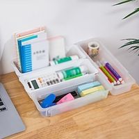 2pcs Student Dormitory Stationery Storage Box Desktop Minimalist Ins Style Storage And Organization Tool Plastic Telescopic Storage Basket Lightinthebox - thumbnail