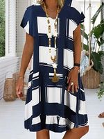 Round Neck Slit Pocket Plain Shift Dress - thumbnail