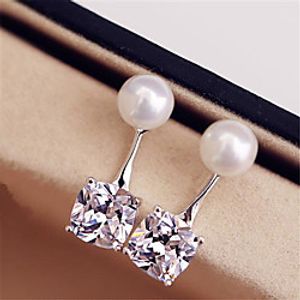 Women's AAA Cubic Zirconia Stud Earrings Geometrical Precious Fashion Imitation Pearl Silver Plated Earrings Jewelry White For Christmas Party Evening Street Gift Date 1 Pair miniinthebox