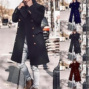 Men's Winter Coat Peacoat Coat Business Casual Winter Fall Polyester Windproof Warm Outerwear Clothing Apparel Classic  Timeless Casual non-printing Pure Color Pocket Stand Collar Double Breasted miniinthebox
