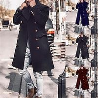 Men's Winter Coat Peacoat Coat Business Casual Winter Fall Polyester Windproof Warm Outerwear Clothing Apparel Classic  Timeless Casual non-printing Pure Color Pocket Stand Collar Double Breasted miniinthebox - thumbnail