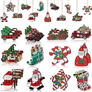 24pc Wooden Retro Style Christmas Red Candy Theme Party Gathering Holiday Tree Hanging Celebration Home Decorations Scene Decor Room Decor Home Decor Window Decor Pendant Holiday Party Decor miniinthebox
