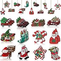 24pc Wooden Retro Style Christmas Red Candy Theme Party Gathering Holiday Tree Hanging Celebration Home Decorations Scene Decor Room Decor Home Decor Window Decor Pendant Holiday Party Decor miniinthebox - thumbnail