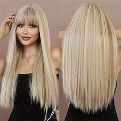 Synthetic Wig Straight Neat Bang Wig Long A1 A2 A3 Synthetic Hair Women's Fashionable Design Soft Natural Pink Dark Gray Blonde miniinthebox