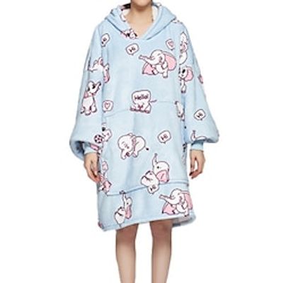 Women's Night Dress Hoodie  Blanket Midi Dress Casual Cozy Print Pocket Animal Hooded Home Lounge Light Pink Light Green 2023 Fall Winter One-Size Lightinthebox