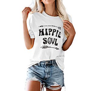 Women's Tee  T-shirt Pure Color Crew Neck Cotton Letter Printed Sport Athleisure T Shirt Top Short Sleeves Breathable Soft Comfortable Everyday Use Street Casual Daily Outdoor Lightinthebox