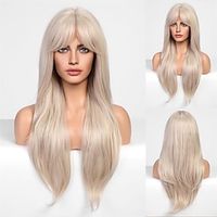 Blonde Wig with Curtain Bangs Long Platinum blonde Wigs for Women Natural Straight Synthetic Wig for Daily Use Cosplay Halloween Lightinthebox - thumbnail