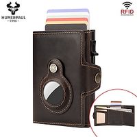 AirTag Anti Loss Head Layer Cowhide RFID Anti Magnetic Automatic Card Output Metal Card Box Real Pickup Bag miniinthebox - thumbnail