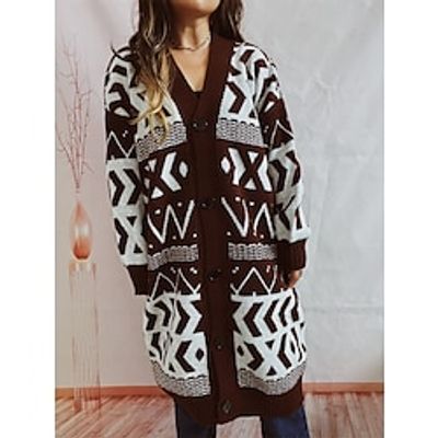Women's Sweater Coat Cardigan Chunky Crochet Knit Long Button Geometric Sweater Stylish Vintage Style Home Work Spring Fall Black Brown S M L Lightinthebox Women's Sweater Coat Cardigan Chunky Crochet Knit Long Button Geometric Sweater Stylish Vintage Style Home Work Spring Fall Black Brown S M L Lightinthebox