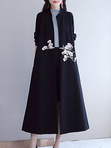 Embroidered plus size long coat