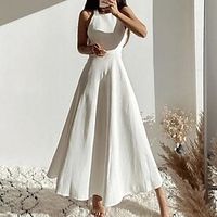 Women's Casual Dress Swing Dress Slip Dress Midi Dress White Sleeveless Pure Color Backless Spring Summer Square Neck Modern Weekend Slim 2022 S M L XL Lightinthebox - thumbnail