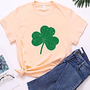 Women's Floral Theme Lucky Painting T shirt Leaf Print Round Neck Basic Tops Green Blue Pink miniinthebox