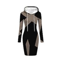 Women's Hoodie Dress Casual Dress Mini Dress Warm Active Outdoor Going out Weekend Hoodie Print Pocket Geometric Plaid Color Block Loose Fit Red khaki Gray S M L XL XXL Lightinthebox - thumbnail