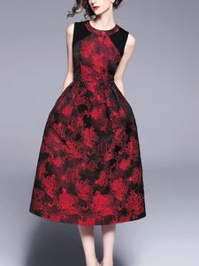 Embroidery Patchwork Sleeveless O-Neck Print Dresses