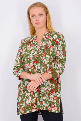 Womens 3/4 Floral Shirt Olive Combo Womens 3/4 Floral Shirt Olive Combo