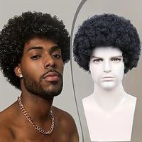 10 Inch Afro Kinky Curly Hair Wigs For Men Fluffy Soft Hair Replacement Wigs Full Machine Made Synthetic Hair Wigs Natural Black Color Lightinthebox - thumbnail