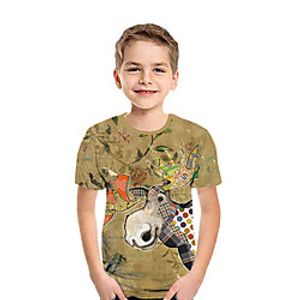 Kids Boys' T shirt Tee Short Sleeve Deer 3D Print Floral Animal Khaki Children Tops Summer Active Daily Wear Regular Fit 3-12 Years Lightinthebox