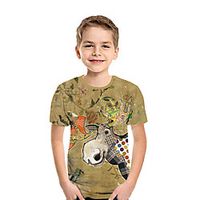 Kids Boys' T shirt Tee Short Sleeve Deer 3D Print Floral Animal Khaki Children Tops Summer Active Daily Wear Regular Fit 3-12 Years Lightinthebox - thumbnail