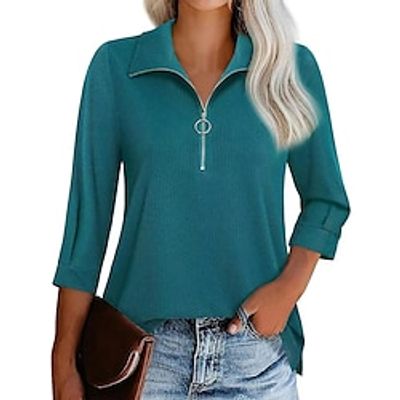 Shirt Blouse Women's Black Pink Blue Solid Color Quarter Zip Street Daily Fashion Shirt Collar Regular Fit S Lightinthebox