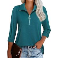 Shirt Blouse Women's Black Pink Blue Solid Color Quarter Zip Street Daily Fashion Shirt Collar Regular Fit S Lightinthebox - thumbnail