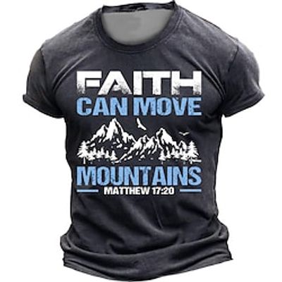 Graphic Faith Can Move Mountains Daily Retro Vintage Street Style Men's 3D Print T shirt Tee Sports Outdoor Holiday Going out T shirt Black Navy Blue Brown Short Sleeve Crew Neck Shirt Spring  Summer Lightinthebox