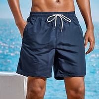 Men's Board Shorts Swim Shorts Swim Trunks Summer Shorts Beach Shorts Drawstring with Mesh lining Elastic Waist Plain Quick Dry Short Casual Daily Holiday Boho Hawaiian Red Navy Blue Micro-elastic Lightinthebox - thumbnail