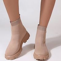 Women's Boots Daily Combat Boots Booties Ankle Boots Winter Block Heel Round Toe Casual Knit Loafer Solid Colored Almond Black Purple Lightinthebox - thumbnail