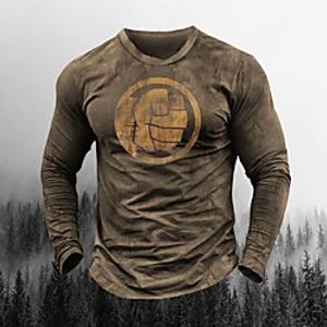 Men's T shirt Graphic Hand Crew Neck Casual Daily Long Sleeve Tops Lightweight Fashion Big and Tall Brown Lightinthebox