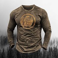 Men's T shirt Graphic Hand Crew Neck Casual Daily Long Sleeve Tops Lightweight Fashion Big and Tall Brown Lightinthebox - thumbnail