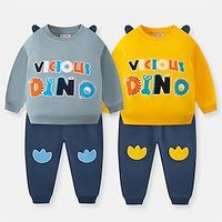 2 Pieces Kids Boys Hoodie  Pants Clothing Set Outfit Letter Long Sleeve Cotton Set Vacation Casual Comfort Winter Fall 2-8 Years Yellow Dusty Blue Lightinthebox - thumbnail