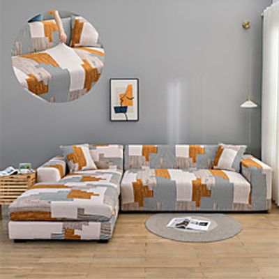 Stretch Sofa Cover Slipcover Elastic Sectional Couch Armchair Loveseat 4 or 3 seater L shape Abstract Geometric Soft Durable Washable miniinthebox