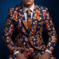 Gingerbread Business Men's Coat Blazer Christmas Work Wear to work Fall  Winter Turndown Long Sleeve Navy Blue S M L Polyester Weaving Jacket Lightinthebox - thumbnail