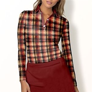 Women's Polo Shirt Golf Shirt Button Up Polo Breathable Quick Dry Moisture Wicking Long Sleeve Golf Apparel Golf Clothes Regular Fit Plaid Spring Autumn Tennis Golf Pickleball Lightinthebox