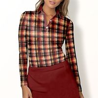 Women's Polo Shirt Golf Shirt Button Up Polo Breathable Quick Dry Moisture Wicking Long Sleeve Golf Apparel Golf Clothes Regular Fit Plaid Spring Autumn Tennis Golf Pickleball Lightinthebox - thumbnail