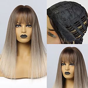 Synthetic Wig kinky Straight Natural Straight With Bangs Wig 20 inch Brown / White Synthetic Hair Women's Natural Fashion Ombre Hair Brown Ombre miniinthebox