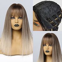 Synthetic Wig kinky Straight Natural Straight With Bangs Wig 20 inch Brown / White Synthetic Hair Women's Natural Fashion Ombre Hair Brown Ombre miniinthebox - thumbnail