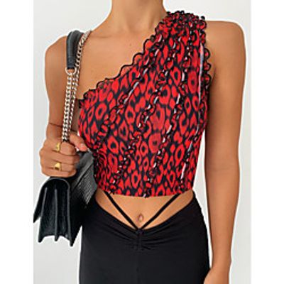 2021 amazon new women's clothing fashion tie-dye single shoulder strap lotus leaf lace gradient color t-shirt bottoming vest miniinthebox