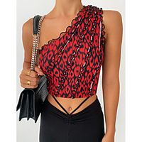 2021 amazon new women's clothing fashion tie-dye single shoulder strap lotus leaf lace gradient color t-shirt bottoming vest miniinthebox - thumbnail