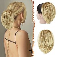 Blonde Hair Bun Extension 8 Inch Claw Clip Short Straight Ponytail Bun Extensions Synthetic Clip in Straight Hair Bun Pony Tails Hairpieces for Women Daily Lightinthebox