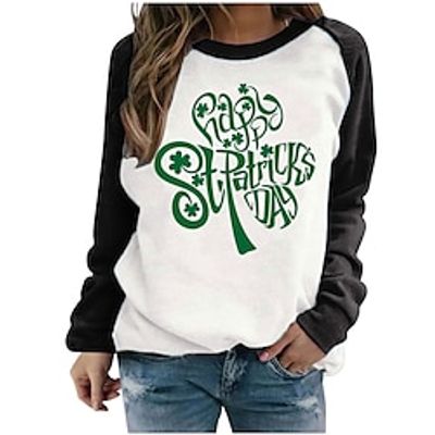 Women's Sweatshirt Pullover Shamrock St.Patrick's Day Casual Print Black Red Blue Active Sportswear Round Neck Long Sleeve Top Micro-elastic Fall  Winter Lightinthebox