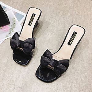 Women's Heels Heeled Mules Pumps PVC Solid Colored Almond Black miniinthebox