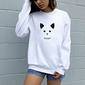 Women's Sweatshirt Pullover Pure Color Crew Neck Cat Sport Athleisure Sweatshirt Top Long Sleeve Breathable Soft Comfortable Everyday Use Street Casual Daily Outdoor Lightinthebox