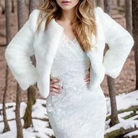 Faux Fur Wraps Shawls Women's Wrap Bolero Pure Elegant Long Sleeve Terylene Wedding Wraps With Feathers  Fur For Wedding Fall  Winter Lightinthebox - thumbnail
